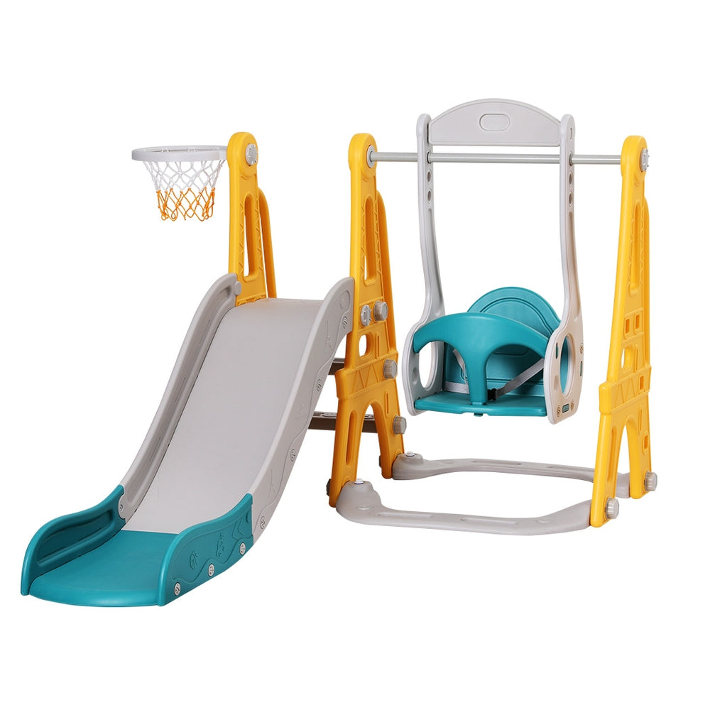 Keezi 140cm Kids Slide Swing Set Basketball Outdoor Toys Adjustable Green