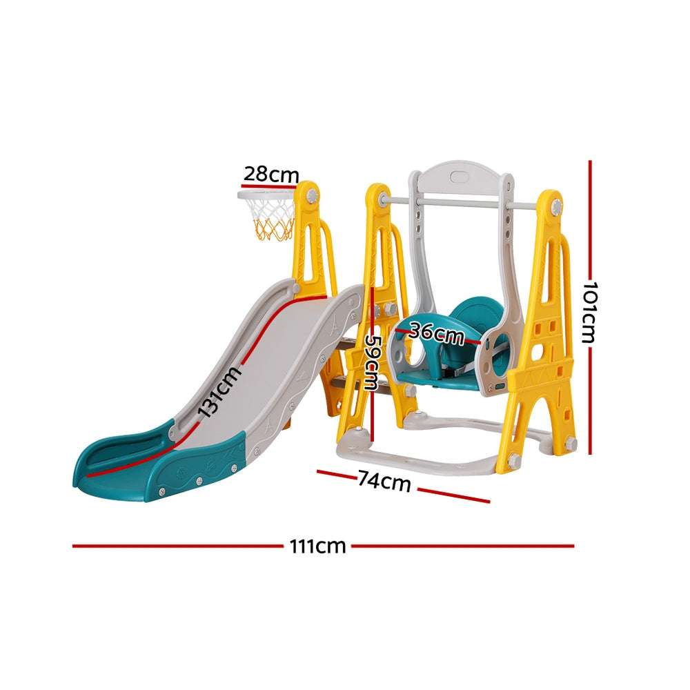 Keezi 140cm Kids Slide Swing Set Basketball Outdoor Toys Adjustable Green