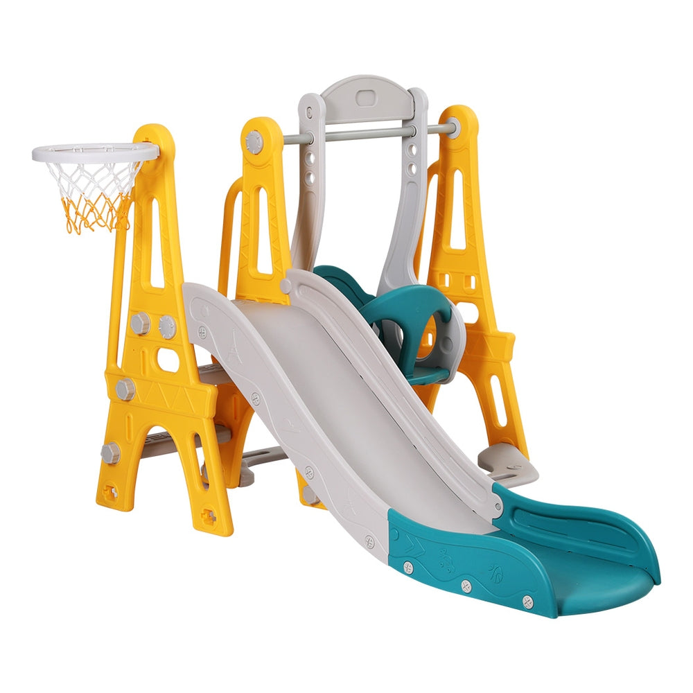 Keezi 140cm Kids Slide Swing Set Basketball Outdoor Toys Adjustable Green