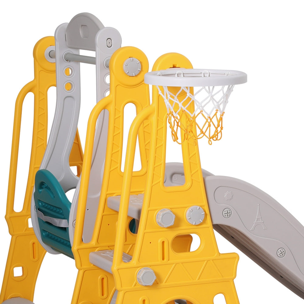 Keezi 140cm Kids Slide Swing Set Basketball Outdoor Toys Adjustable Green