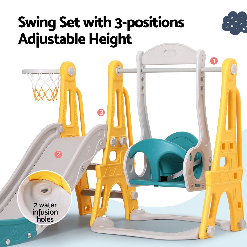 Keezi 140cm Kids Slide Swing Set Basketball Outdoor Toys Adjustable Green