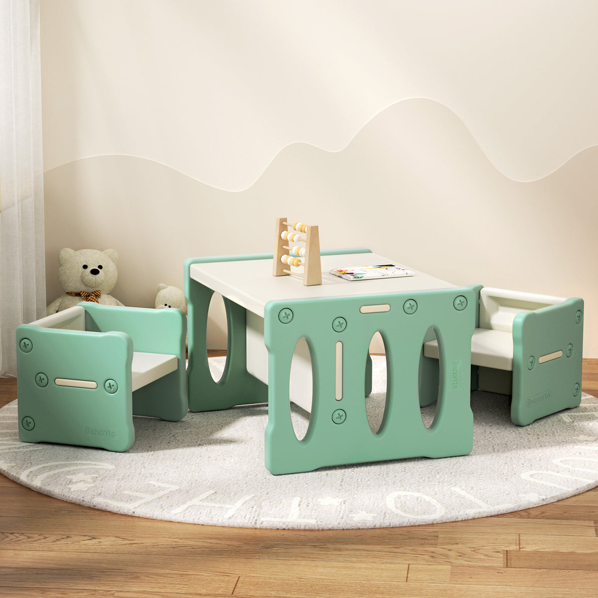 Keezi 3 Piece Kids Table and Chairs Set HDPE Activity Table