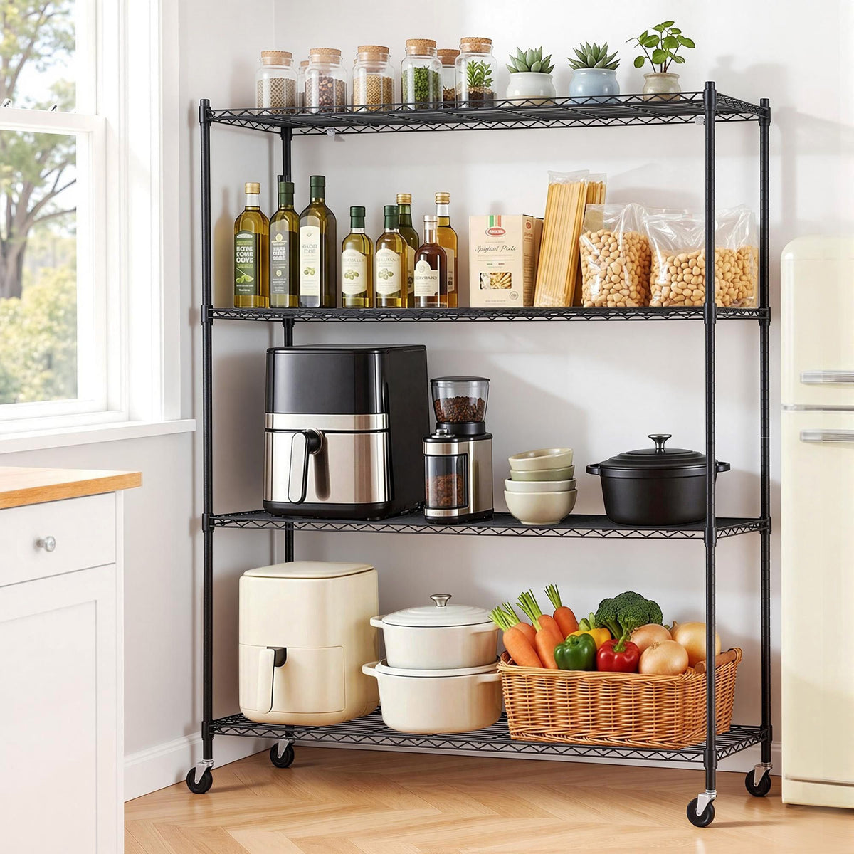 Artiss 4-Tier Kitchen Rack Shelf with Wheels 152x45x187CM
