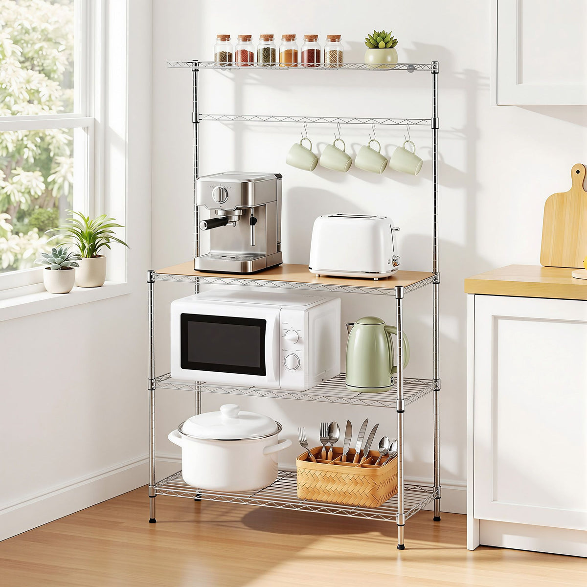 Artiss 4-Tier Metal Kitchen Shelf Silver Storage Rack 90cm x 151cm