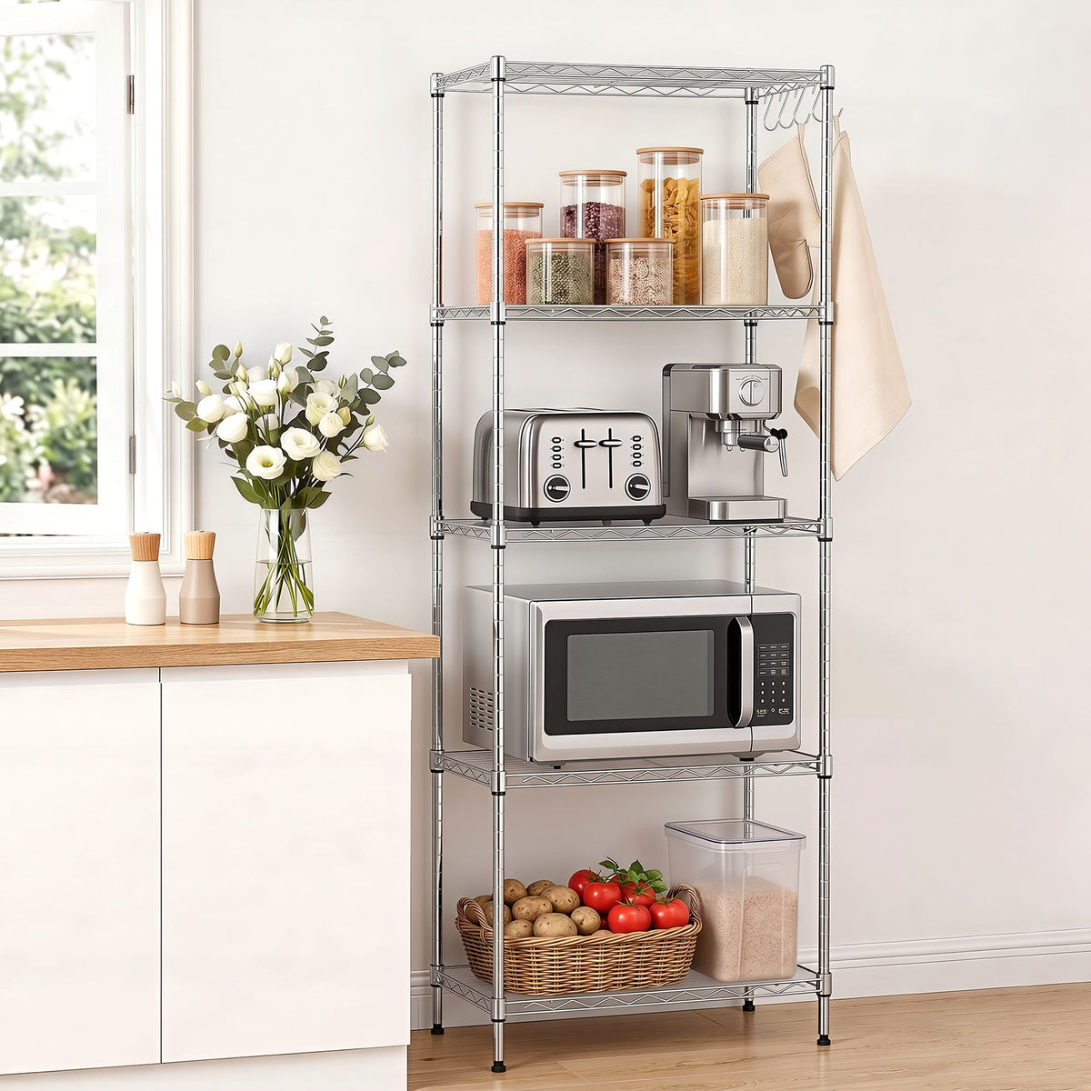 Artiss 5-Tier Kitchen Storage Shelf Unit 60x35x150cm Silver