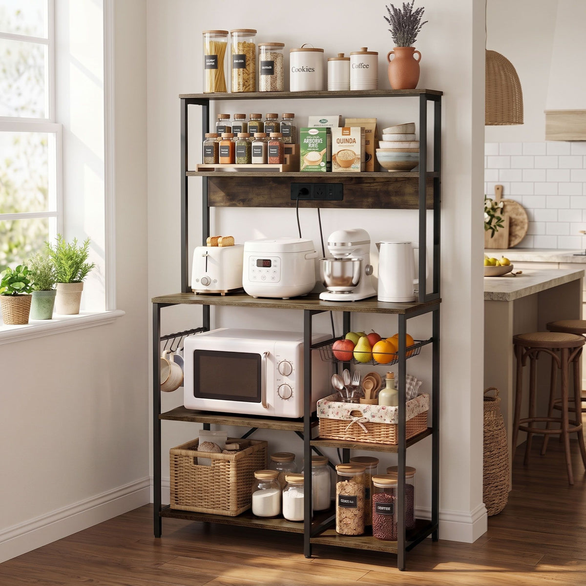 Artiss 5-Tier Kitchen Utility Rack with Power Outlets