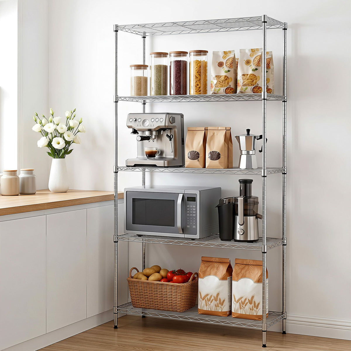Artiss 5-Tier Kitchen Rack Shelving Unit Metal Shelf 90x35x182cm
