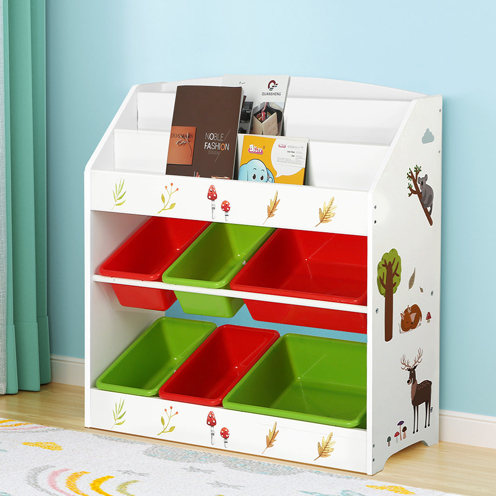 Keezi Kids Bookshelf 3 Tier Storage with 6 Removable Bins