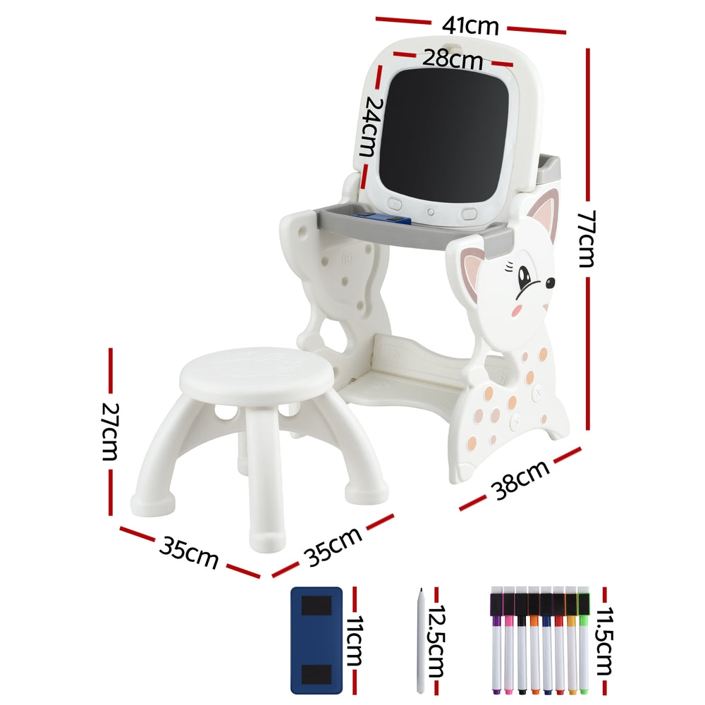Keezi Kids Easel Desk & Stool Set Beige Grey LCD Writing Tablet