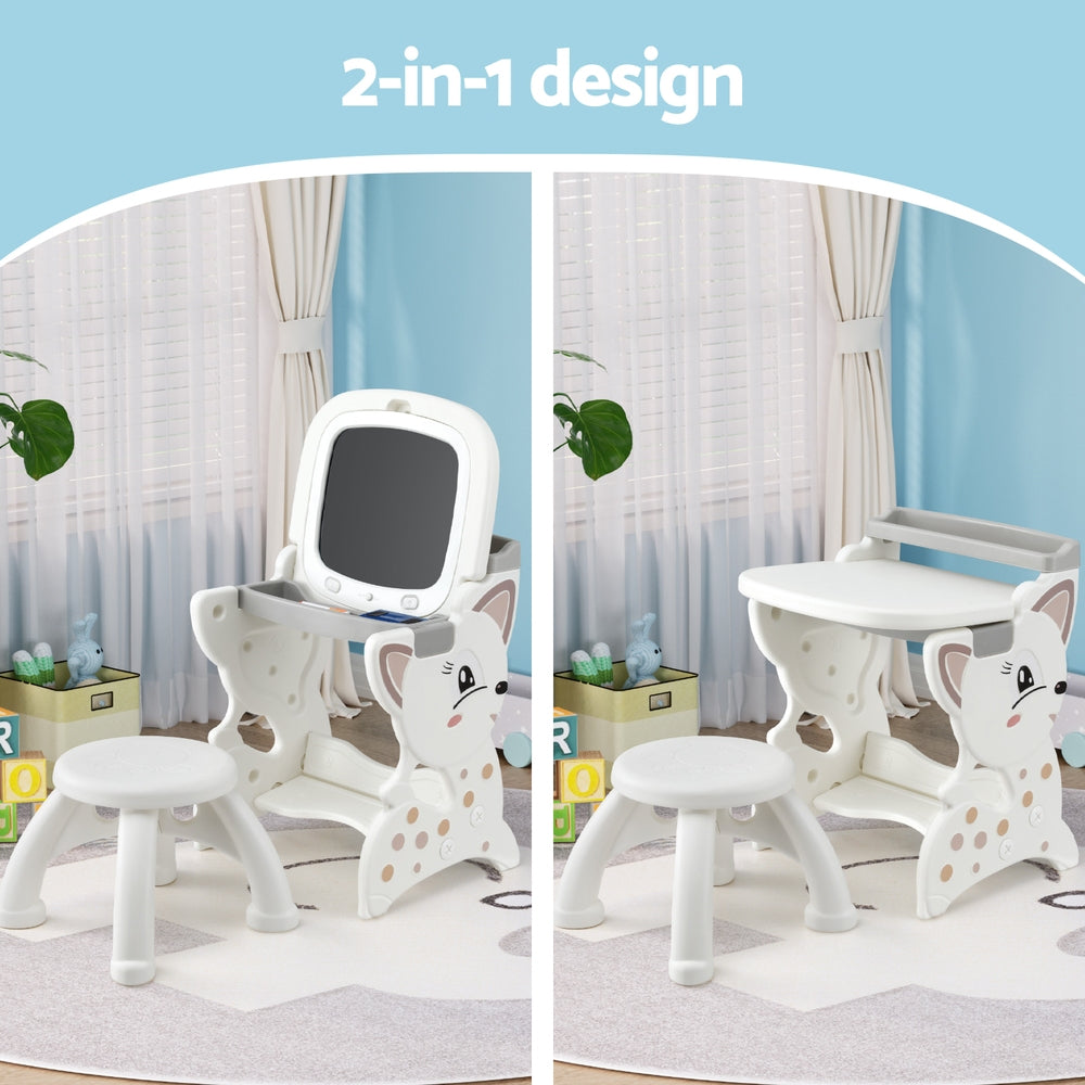 Keezi Kids Easel Desk & Stool Set Beige Grey LCD Writing Tablet