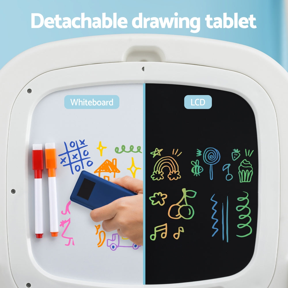 Keezi Kids Easel Desk & Stool Set Beige Grey LCD Writing Tablet