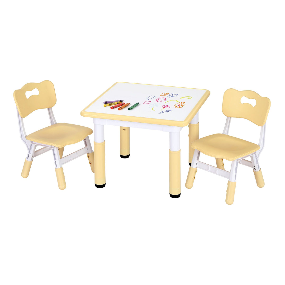 Keezi Kids Height Adjustable Table and 2 Chairs Set, Yellow