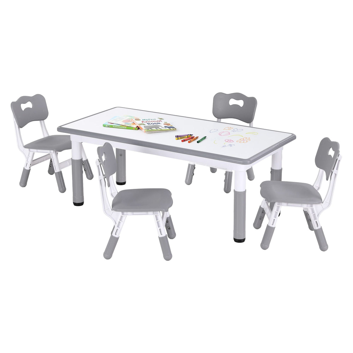 Keezi Kids Table and 4 Chairs Set Height Adjustable, Grey