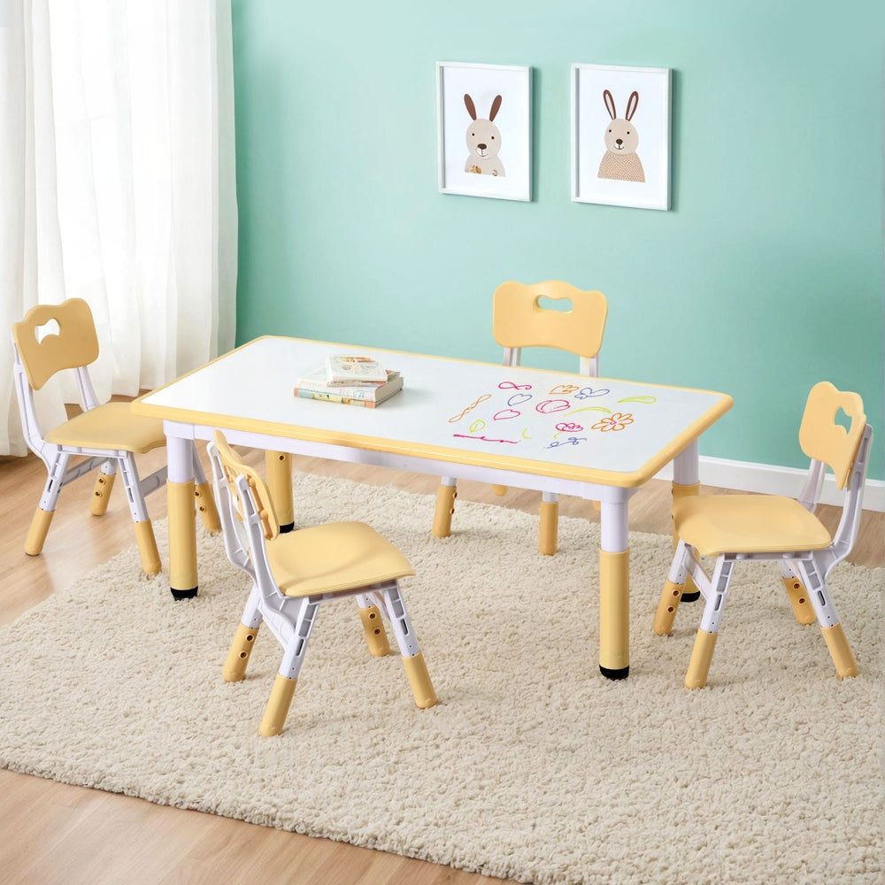 Keezi Kids Activity Table Set Adjustable Yellow/White