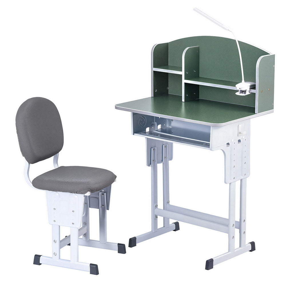 Keezi Kids Study Desk and Chair Set with LED Lamp Green