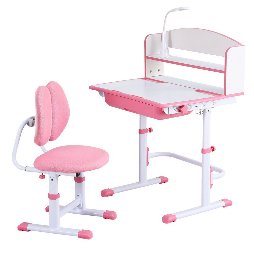 Keezi Kids Study Desk and Chair Set with LED Lamp Pink
