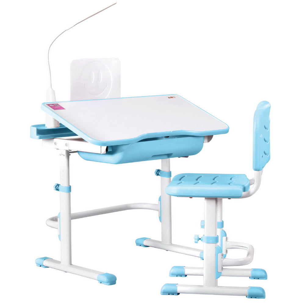 Keezi Kids Adjustable Study Desk and Chair Set with LED Lamp Blue