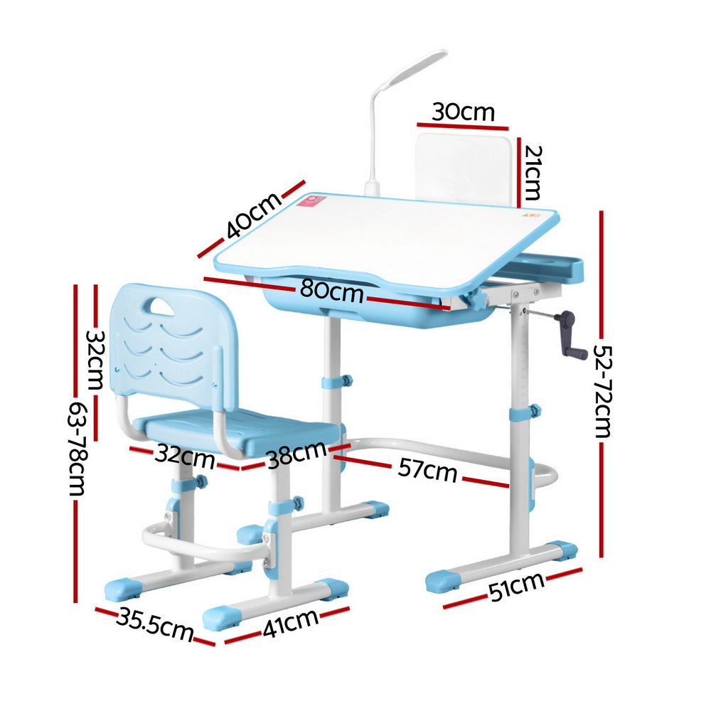 Keezi Kids Adjustable Study Desk and Chair Set LED Lamp Blue