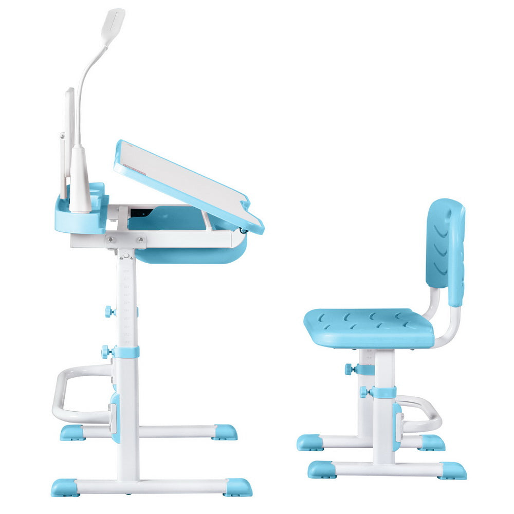 Keezi Kids Adjustable Study Desk and Chair Set LED Lamp Blue