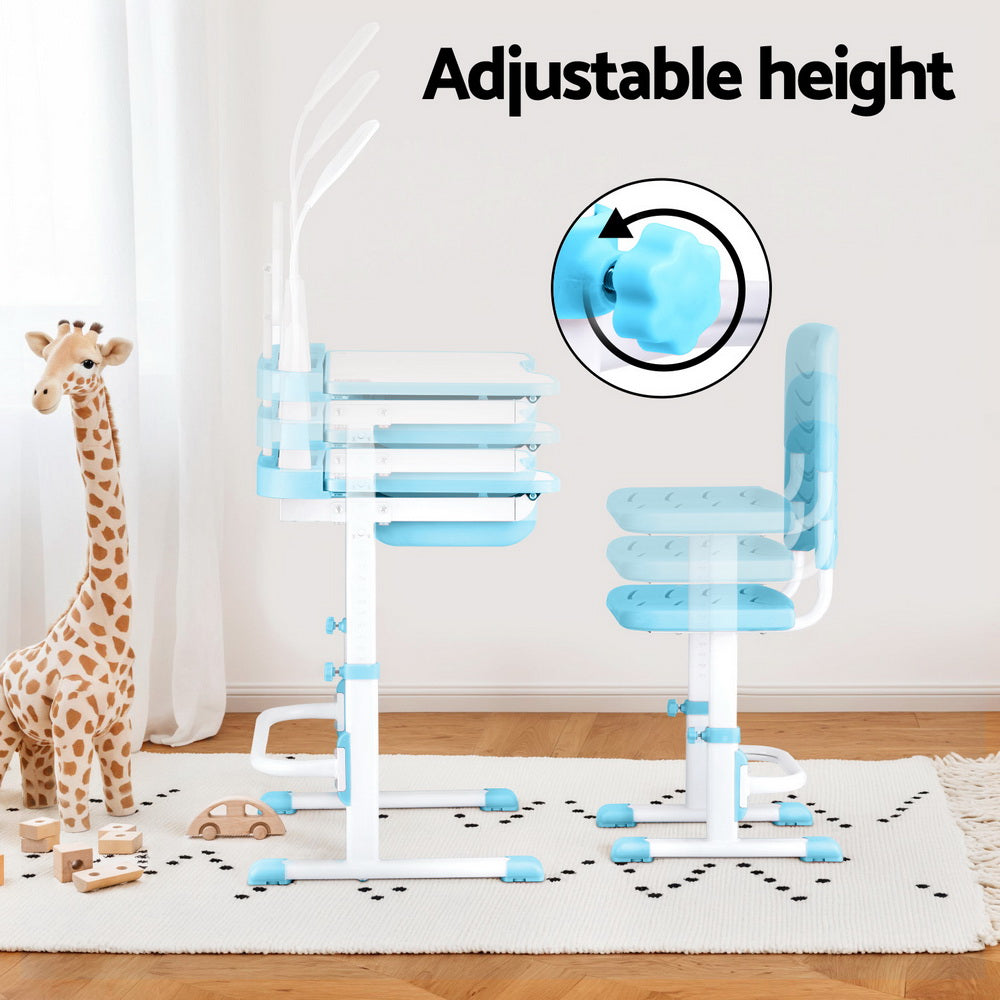Keezi Kids Adjustable Study Desk and Chair Set LED Lamp Blue