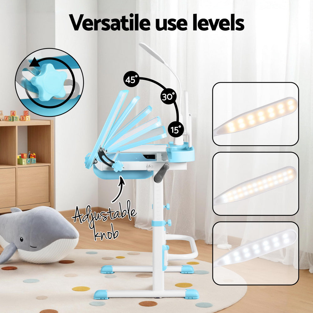 Keezi Kids Adjustable Study Desk and Chair Set LED Lamp Blue