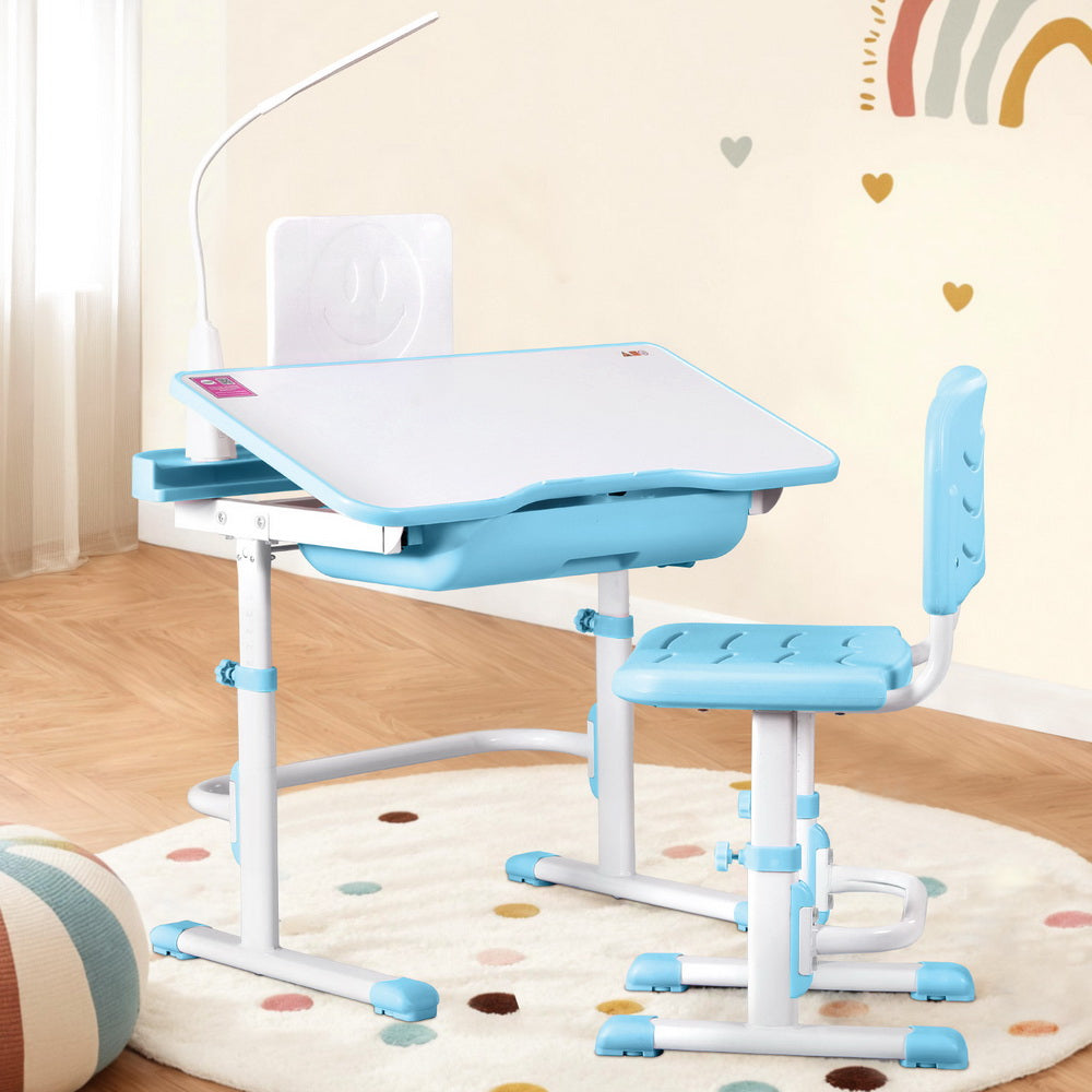 Keezi Kids Adjustable Study Desk and Chair Set LED Lamp Blue