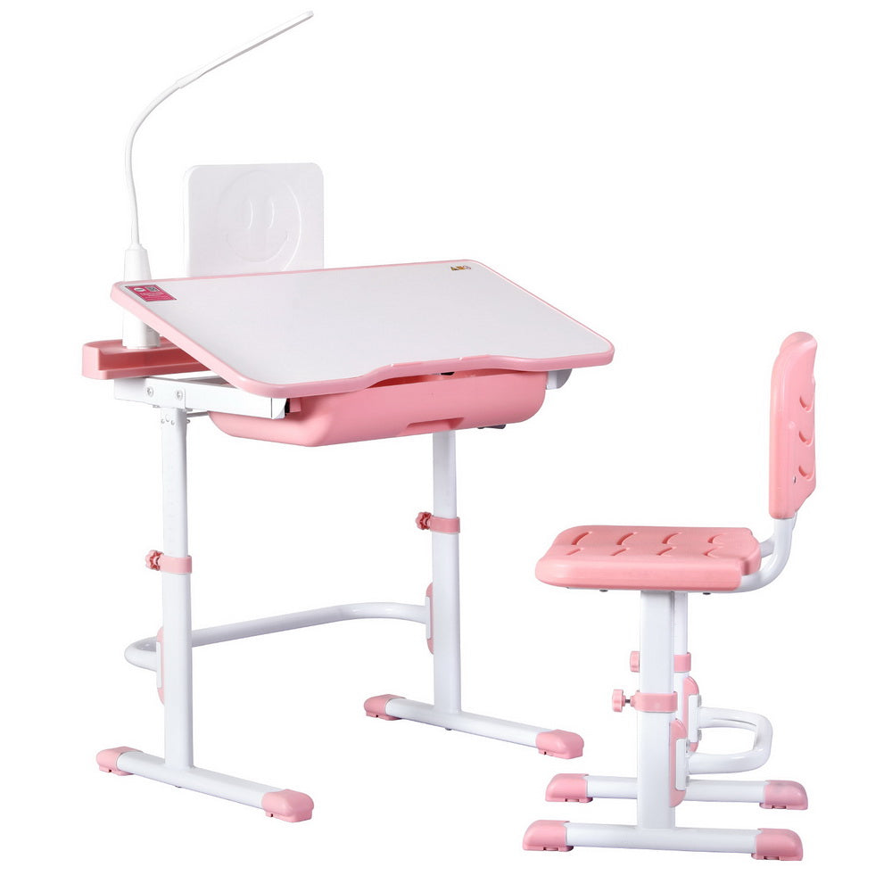 Keezi Kids Study Desk and Chair Set Adjustable with LED Lamp Pink