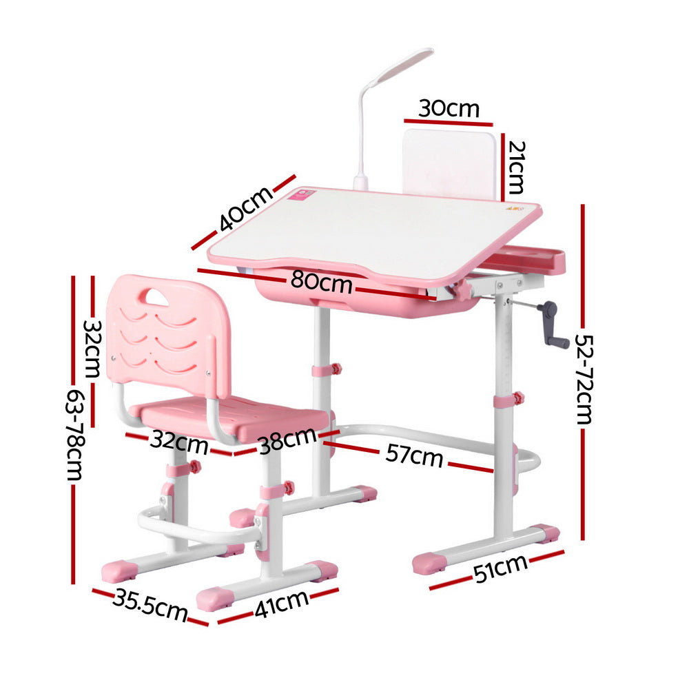 Keezi Kids Adjustable Study Desk and Chair Set LED Lamp Pink