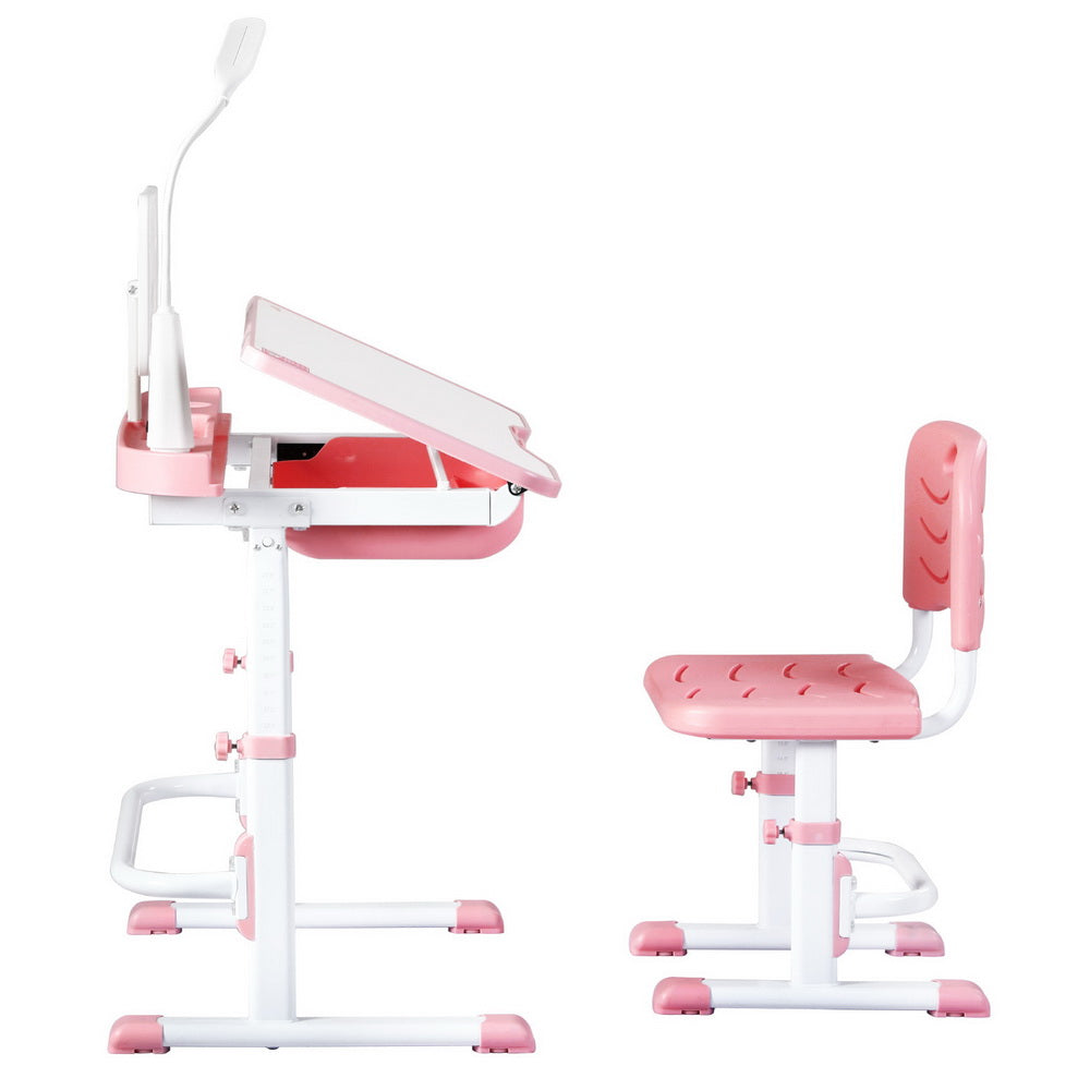 Keezi Kids Adjustable Study Desk and Chair Set LED Lamp Pink