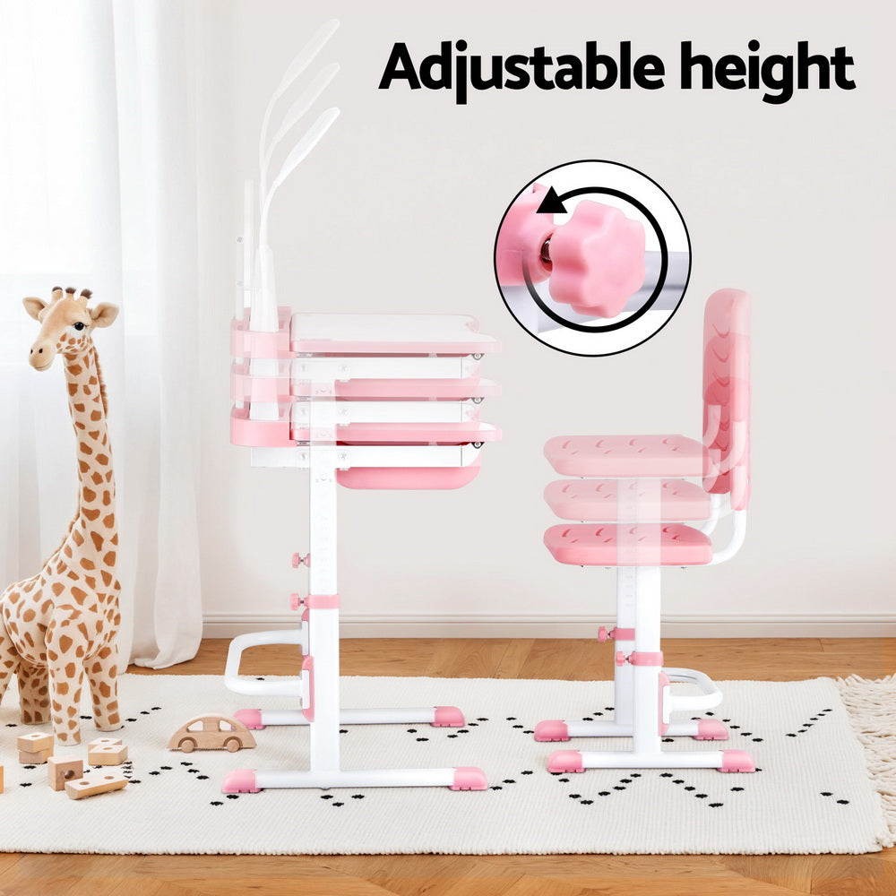 Keezi Kids Adjustable Study Desk and Chair Set LED Lamp Pink