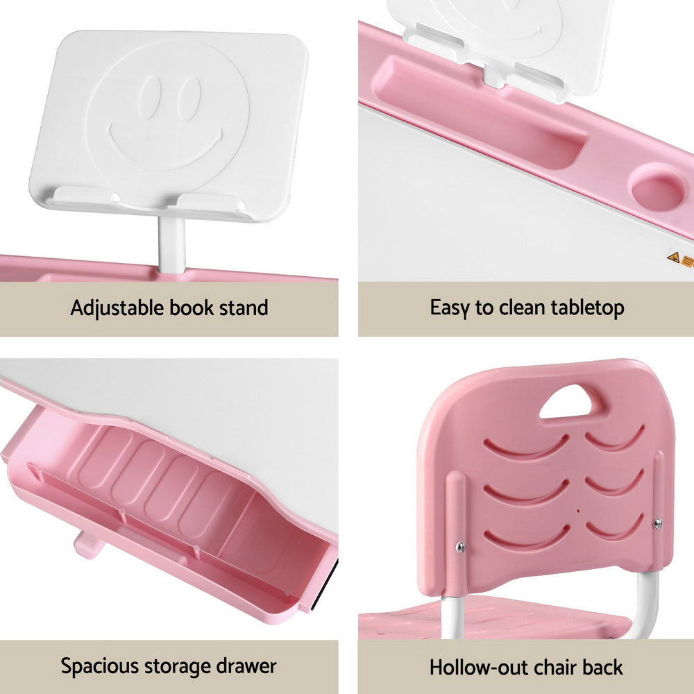 Keezi Kids Adjustable Study Desk and Chair Set LED Lamp Pink