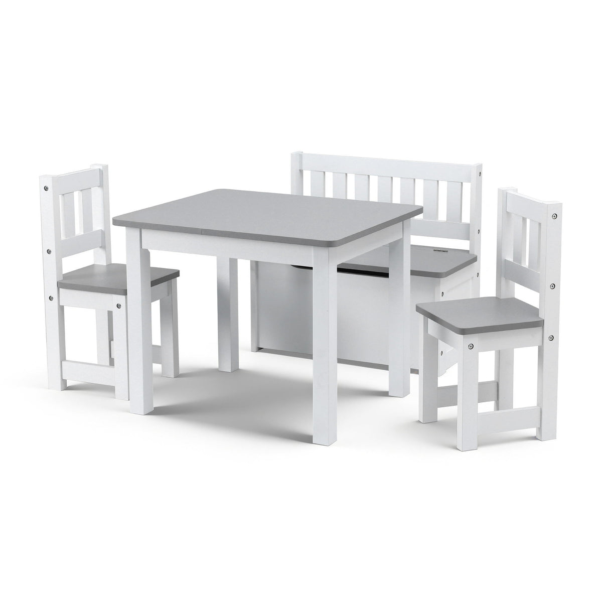 Keezi Kids Table and Chair Set with Storage Bench, 4 Piece, Grey