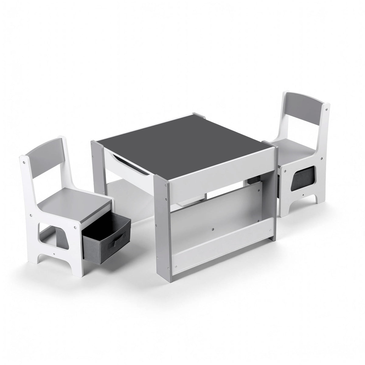 Keezi Kids Activity Table and 2 Chairs Set with Storage, Grey