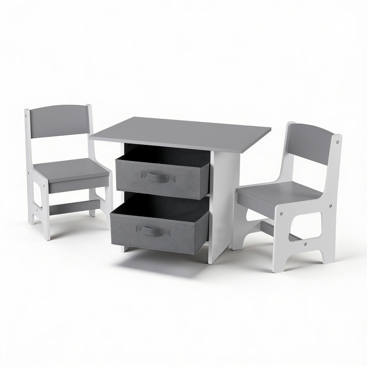 Keezi Kids Activity Table and 2 Chairs Set with Storage Drawers, Grey