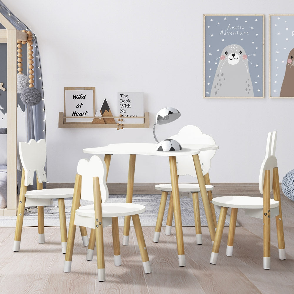 Keezi Kids Activity Table and Chairs Set 5PCS White Natural