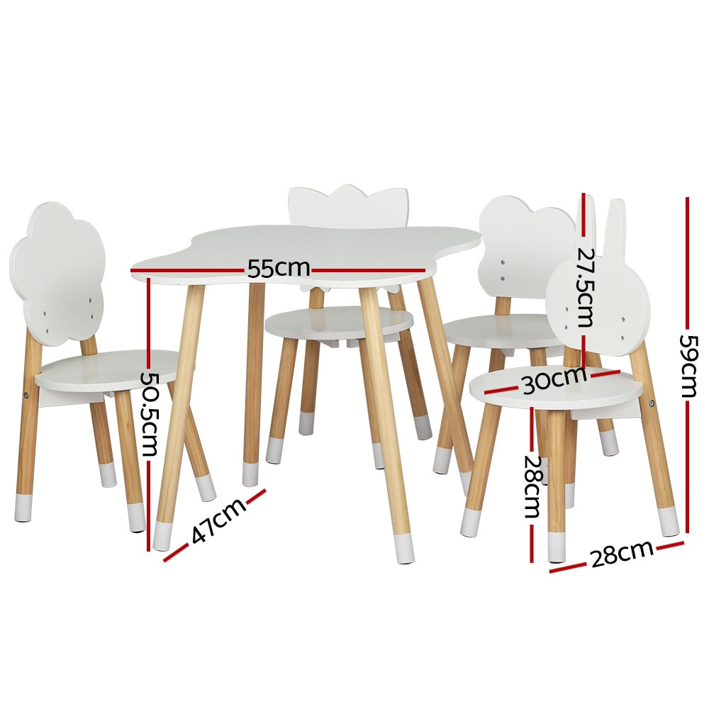 Keezi Kids Activity Table and Chairs Set 5PCS White Natural