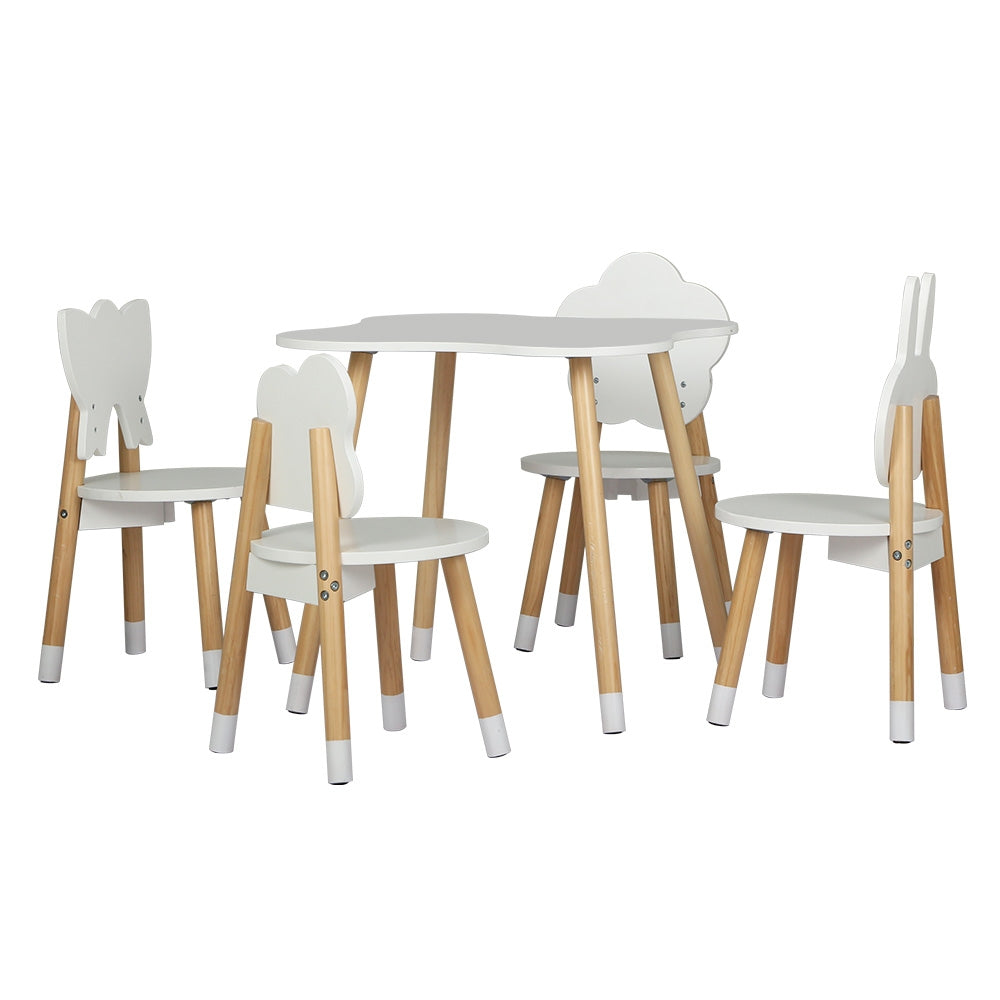 Keezi Kids Activity Table and Chairs Set 5PCS White Natural