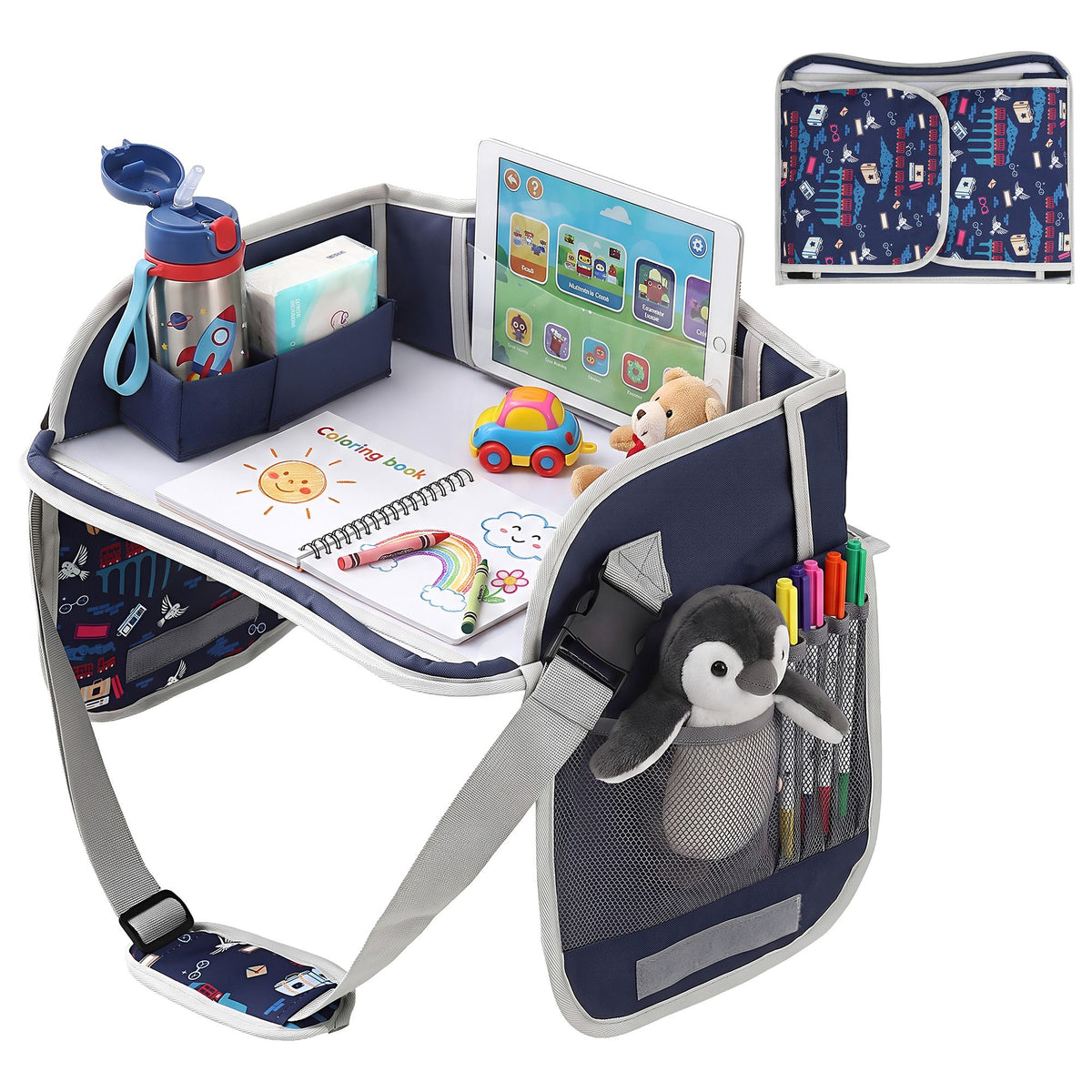 Keezi Kids Travel Tray Car Seat Lap Desk Blue