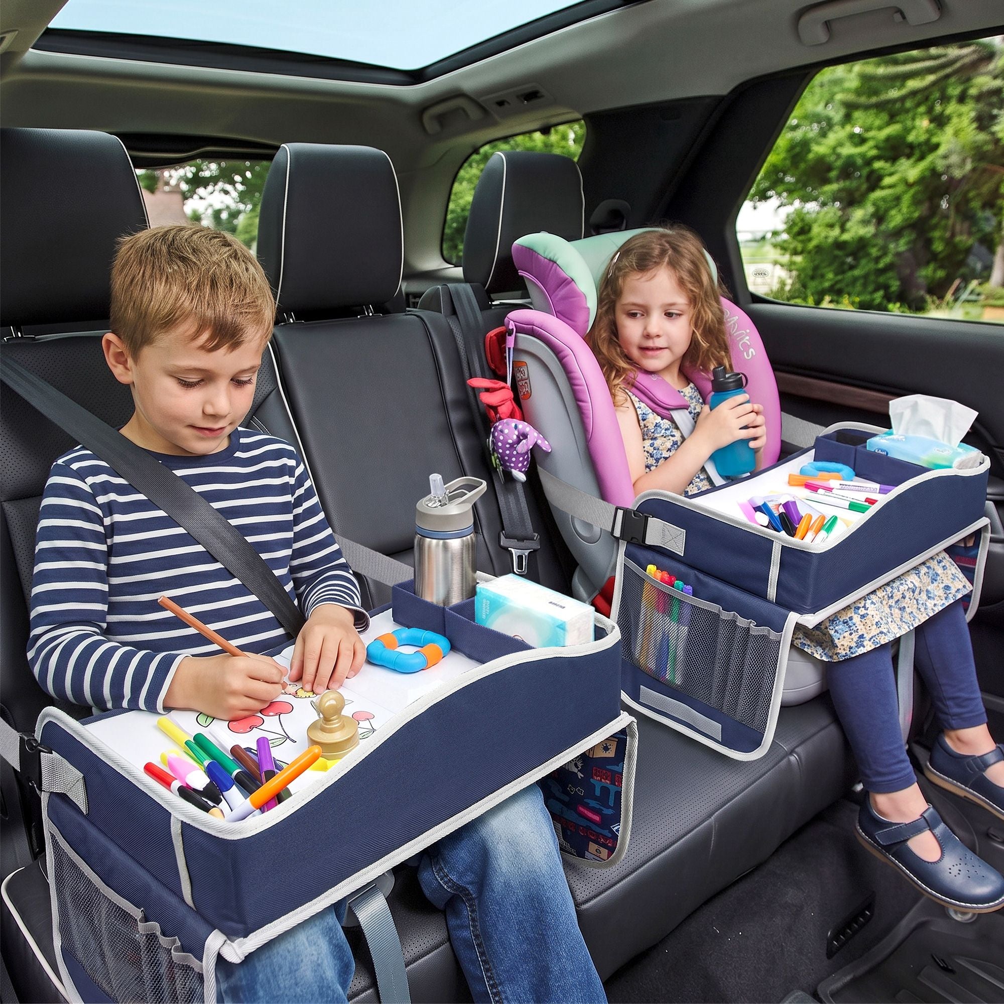 Keezi Kids Travel Tray Car Seat Lap Desk Portable Car Desk Organiser for Car & Airplane Blue