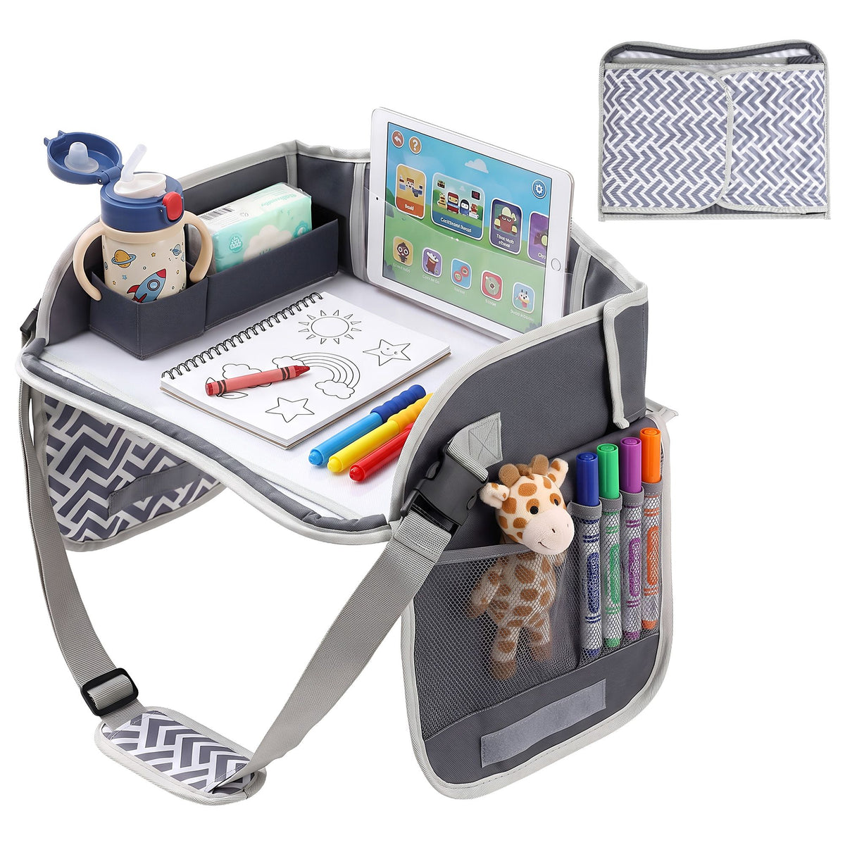 Keezi Kids Travel Tray Car Seat Lap Desk Grey