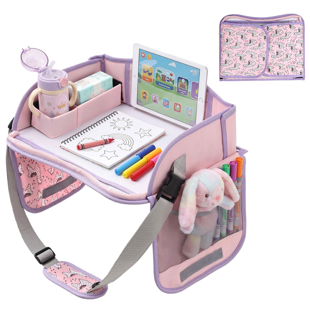 Keezi Kids Car Seat Travel Tray Lap Desk Pink