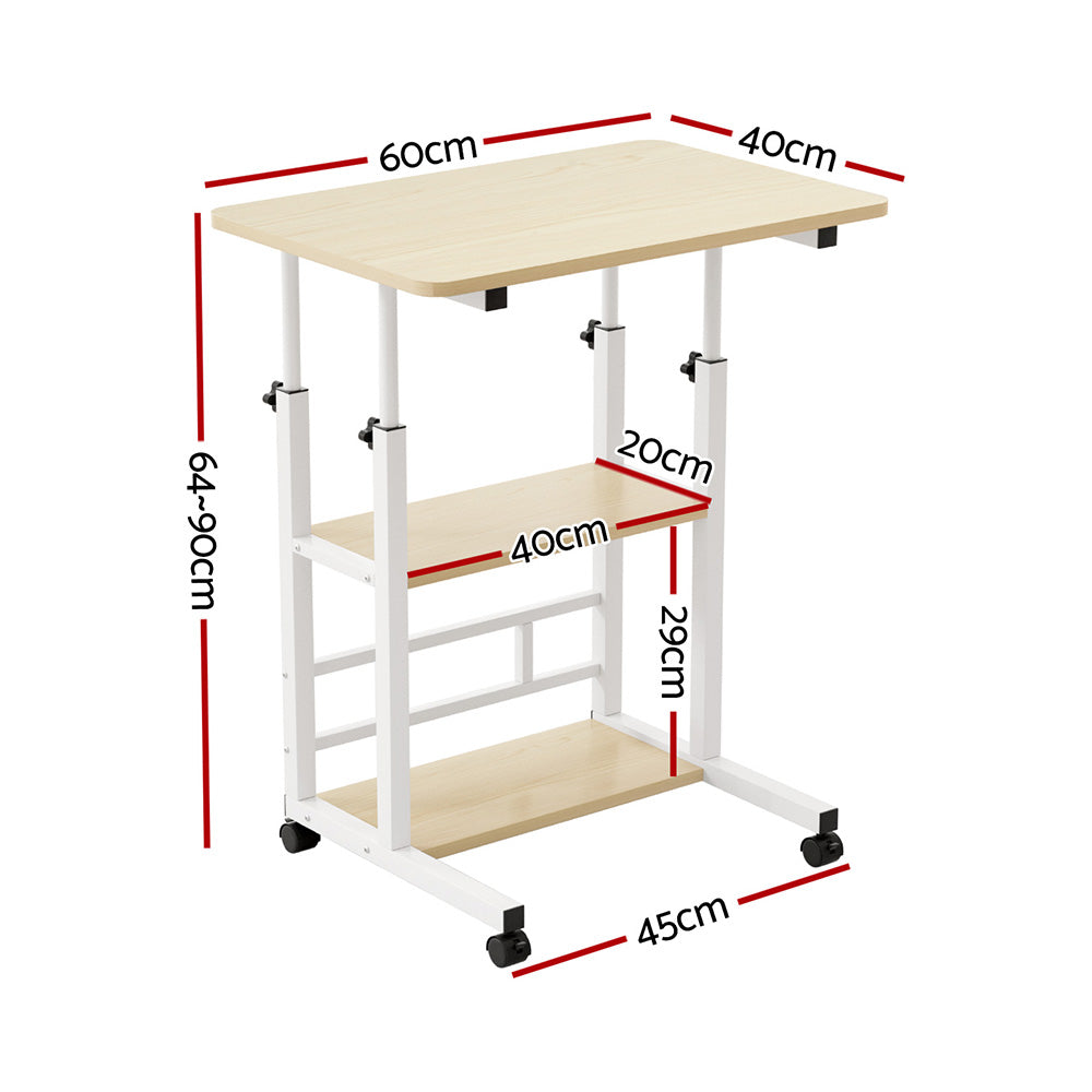 Mobile Workstation 60CM Laptop Desk Height Adjustable Oak/White