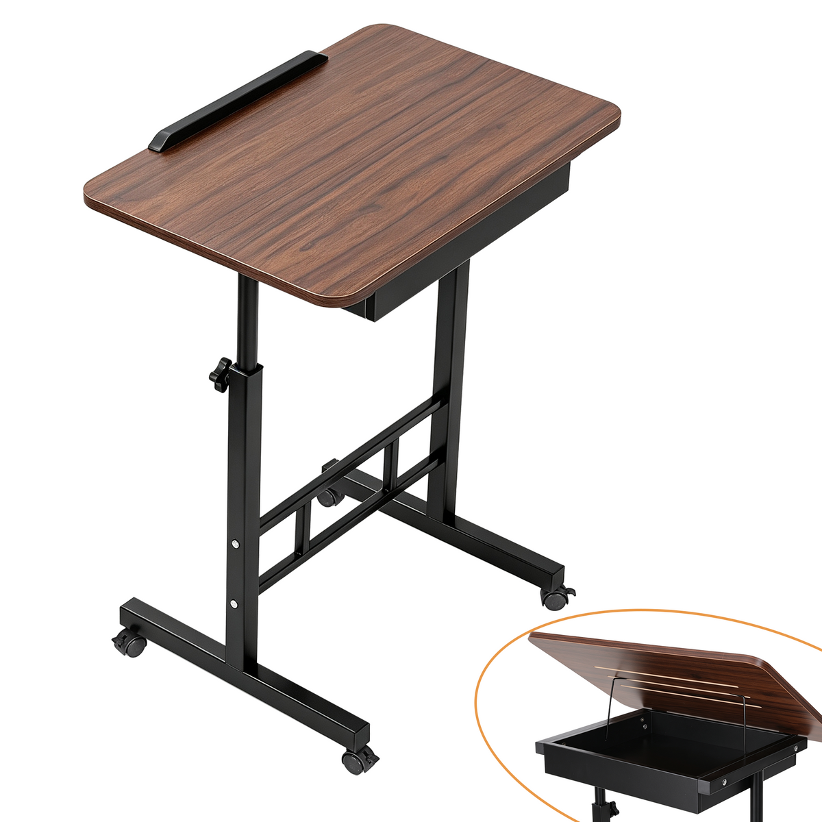 Artiss Adjustable Laptop Desk Mobile Bedside Table Walnut