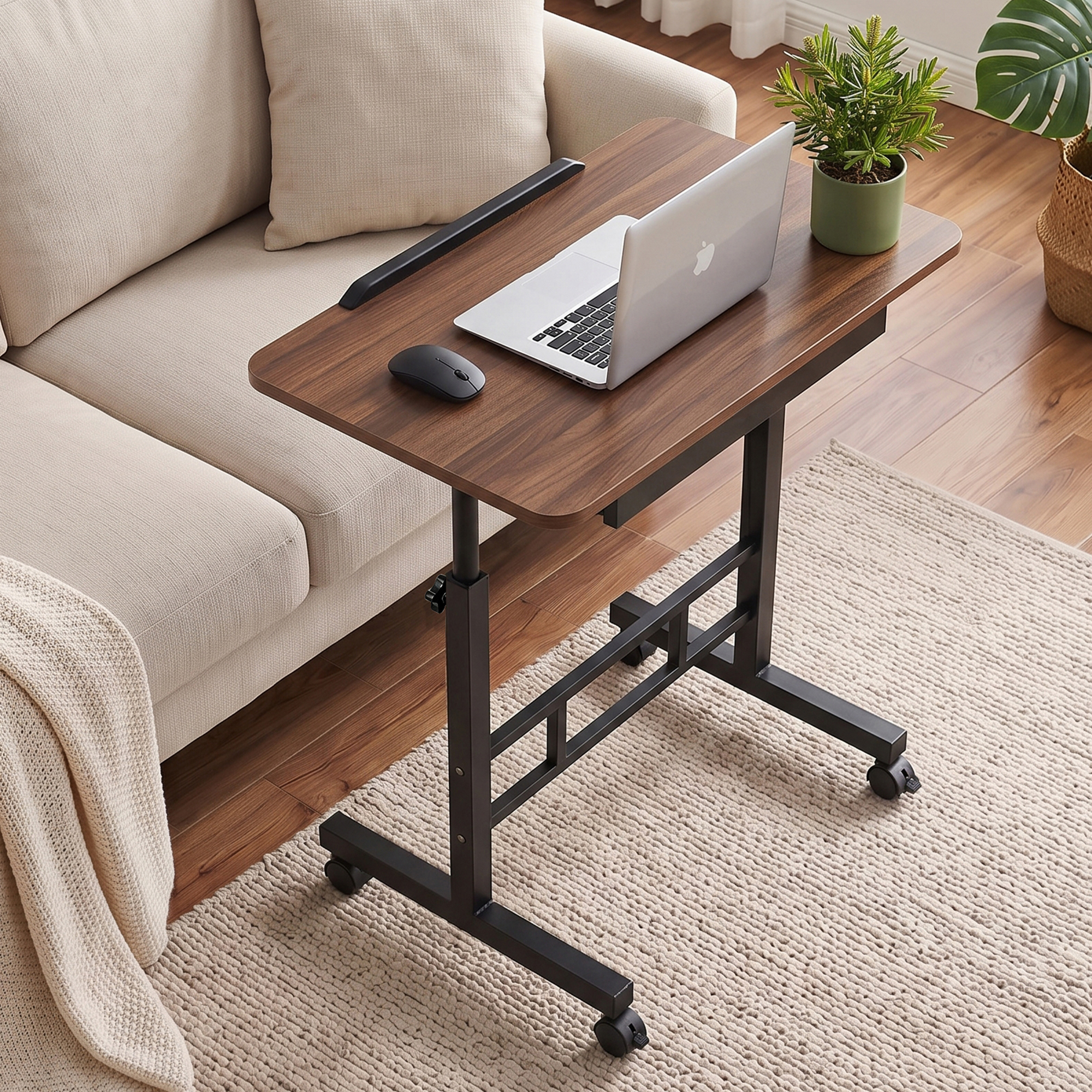 Artiss Adjustable Laptop Desk Mobile Bedside Table Hidden Storage Walnut