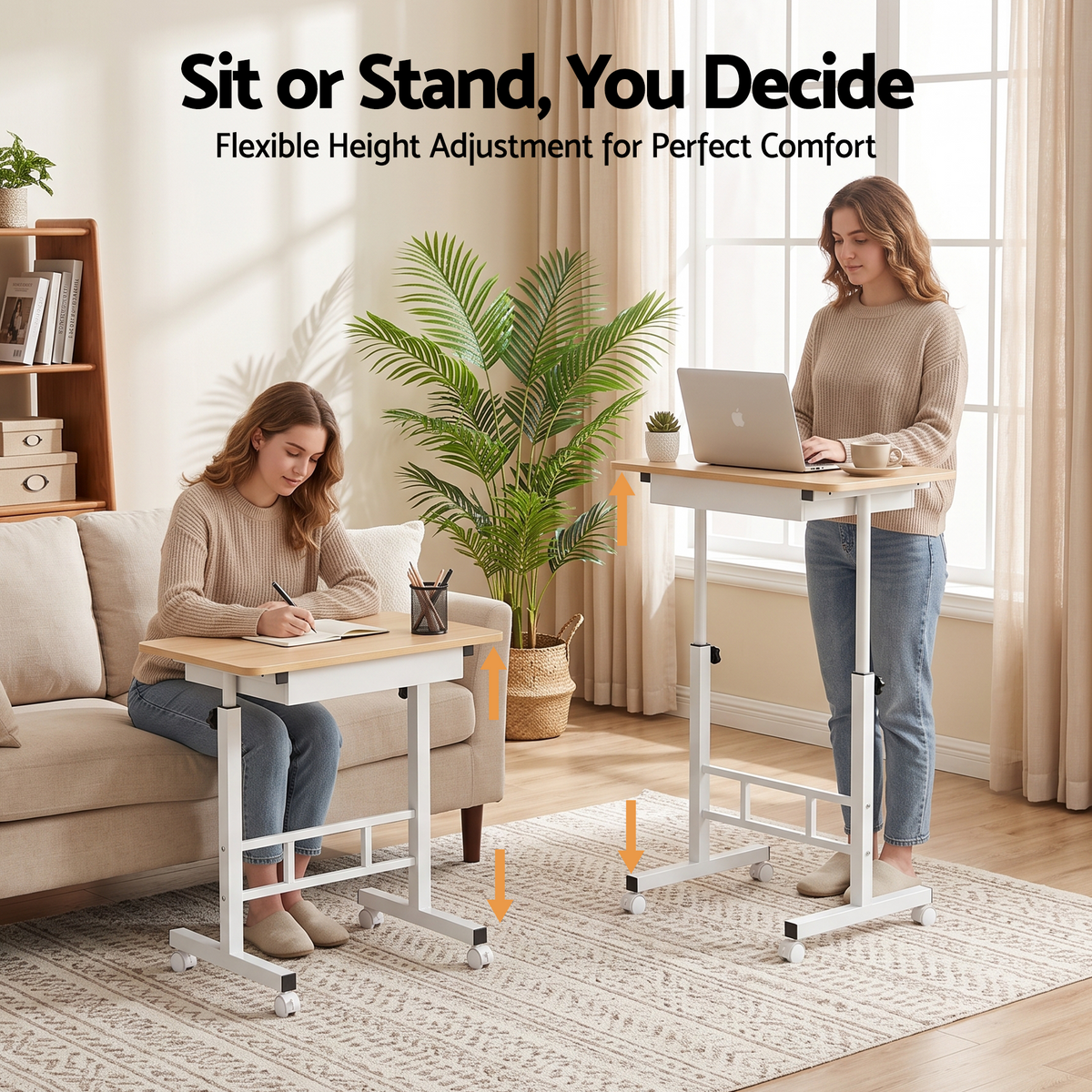 Artiss Adjustable Laptop Desk Mobile Bedside Table Hidden Storage Wood