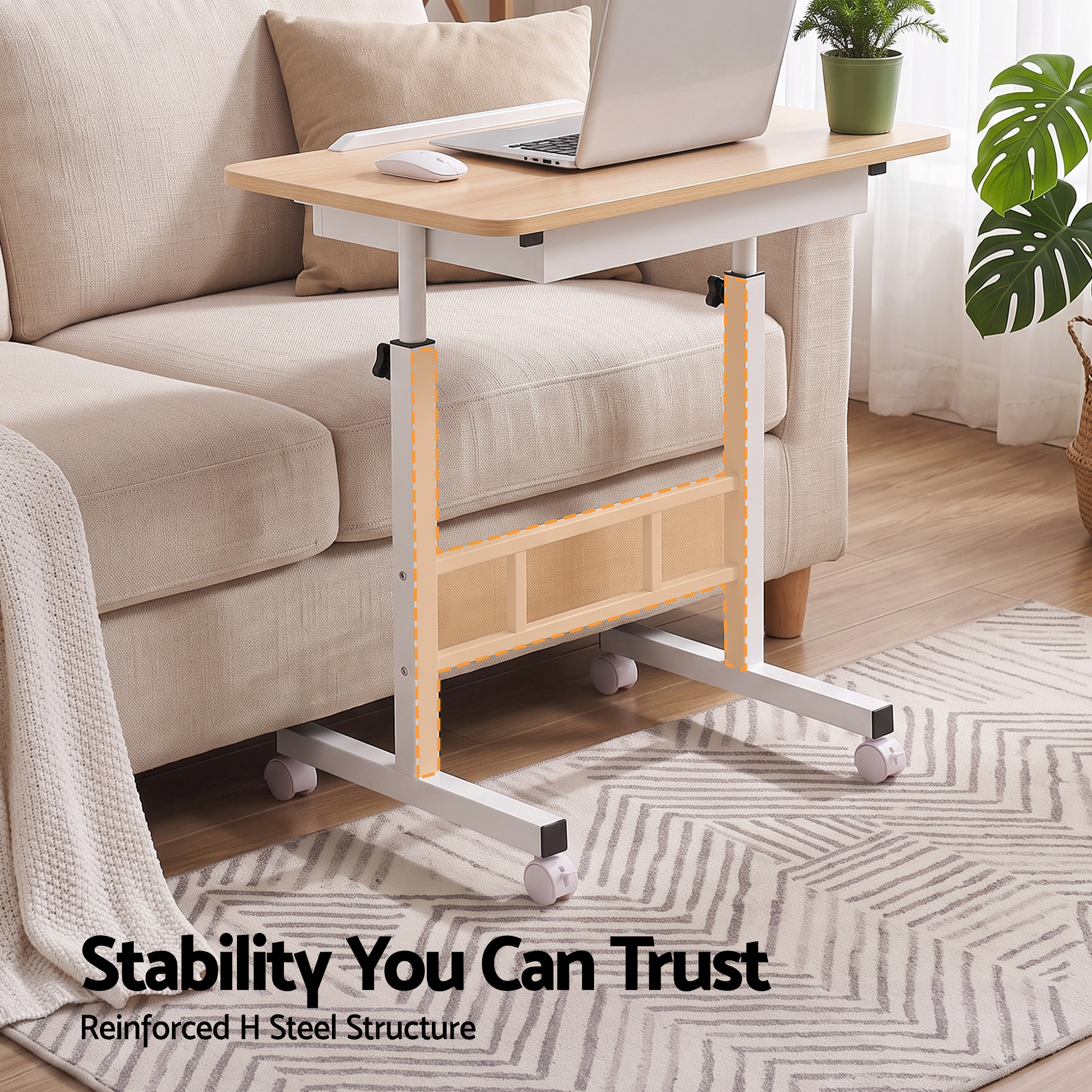 Artiss Adjustable Laptop Desk Mobile Bedside Table Hidden Storage Wood