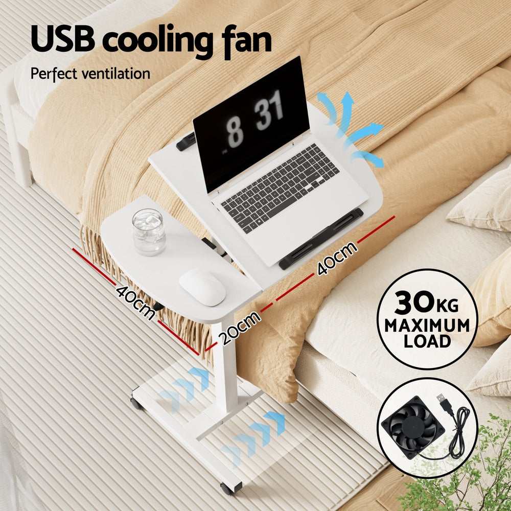 Rotating 60cm Laptop Desk USB Cooling White
