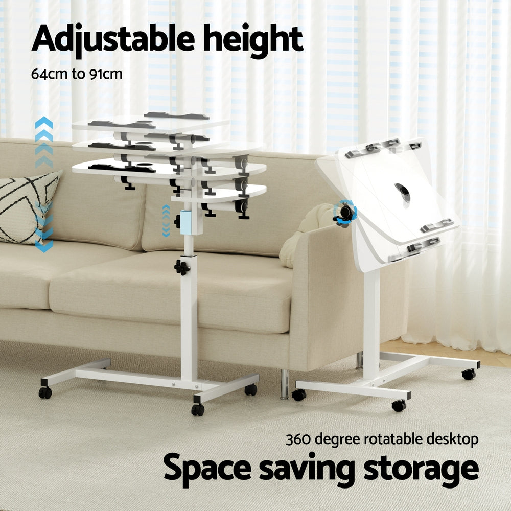Rotating 60cm Laptop Desk USB Cooling White