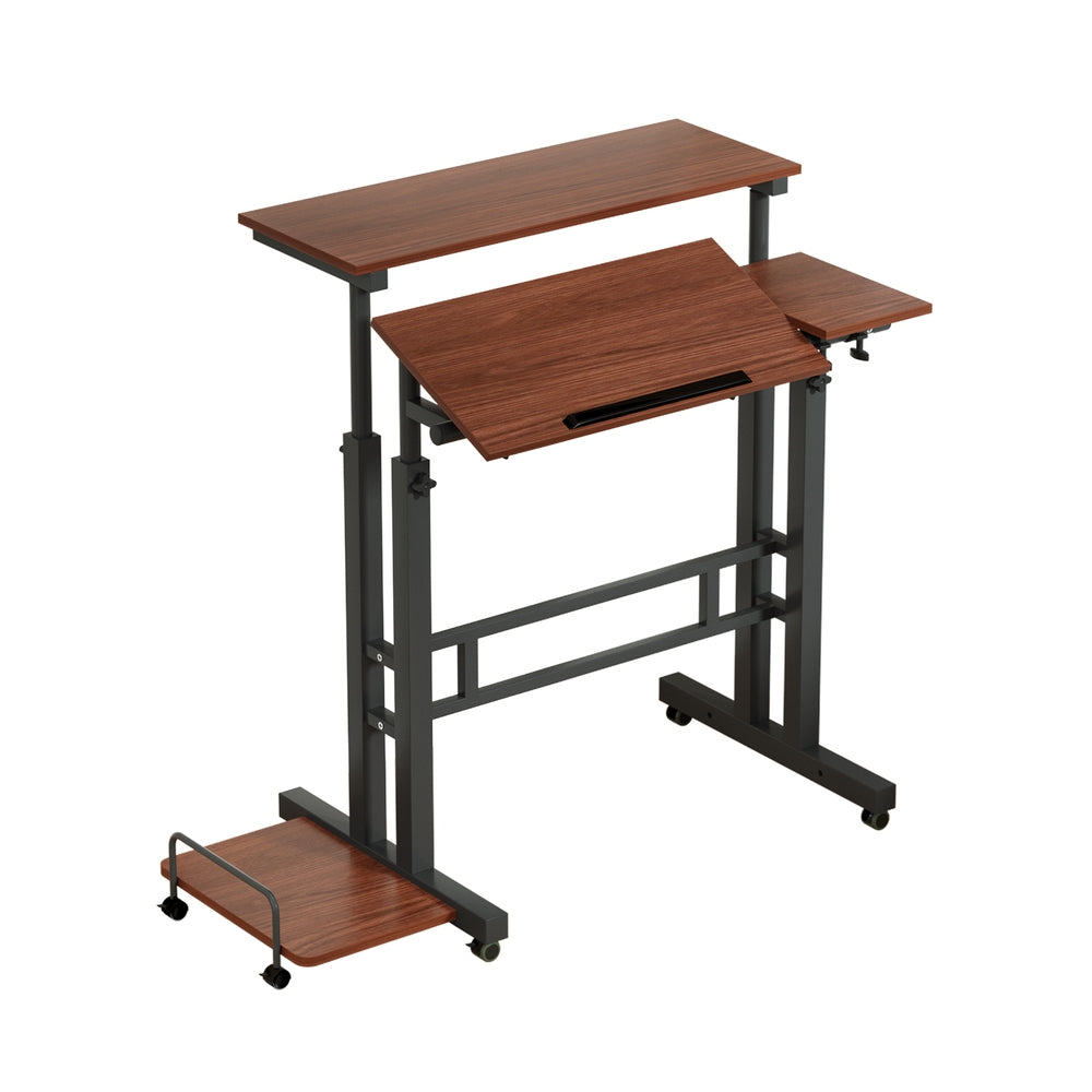 Artiss Mobile Twin Laptop Desk Dark Wood 80CM