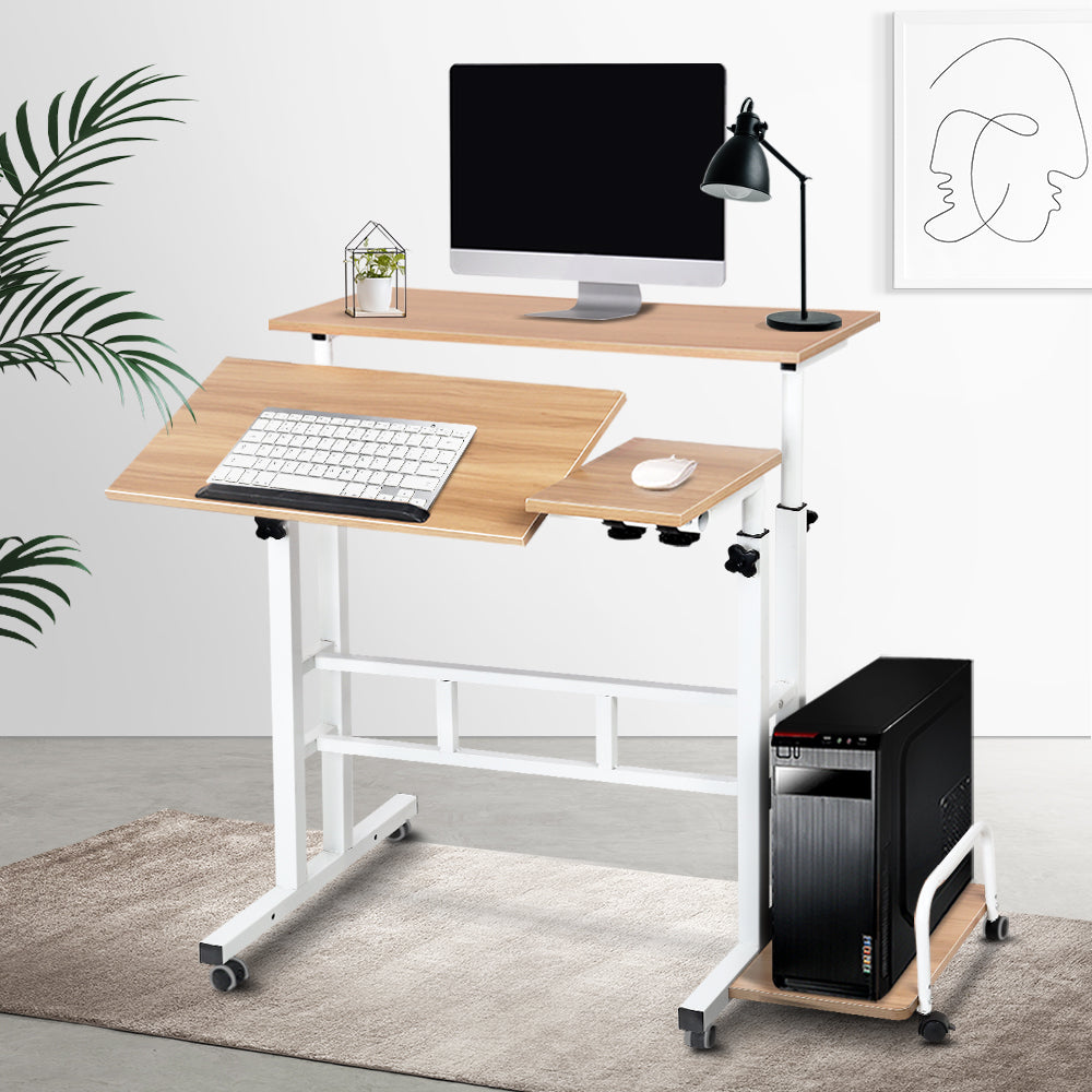 Adjustable Mobile Laptop Desk 80CM Light Wood